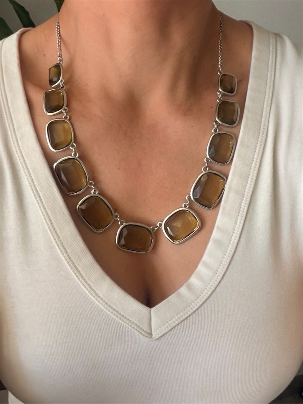 Olive Green Gemstone Statement Necklace - Women's Jewelry